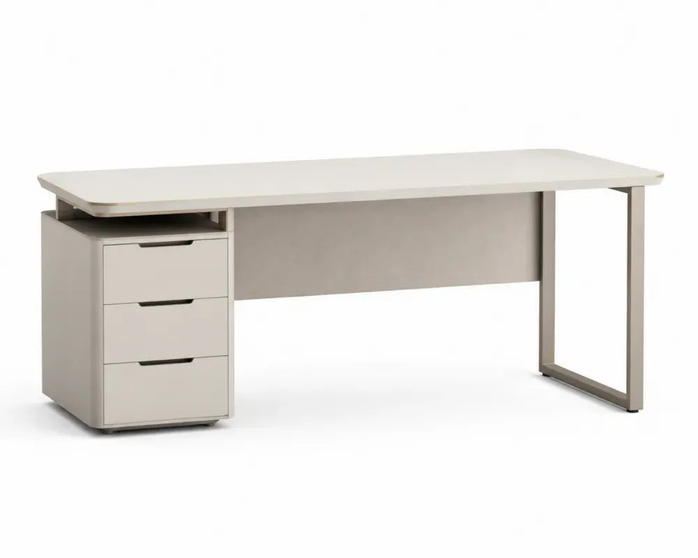 Schreibtisch mit Schubladen Beige MDF und Stahl 150cm
