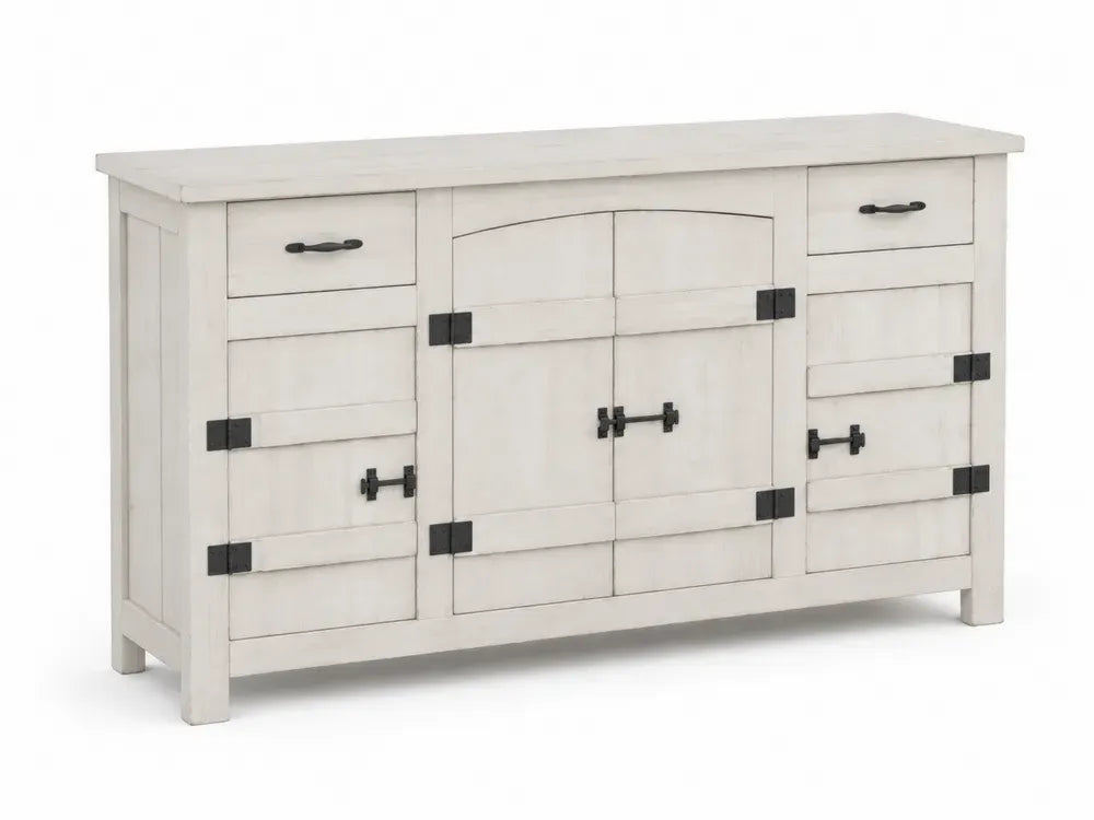 Sideboard aus Massivholz Weiß 150 cm mit Schubladen und Türen