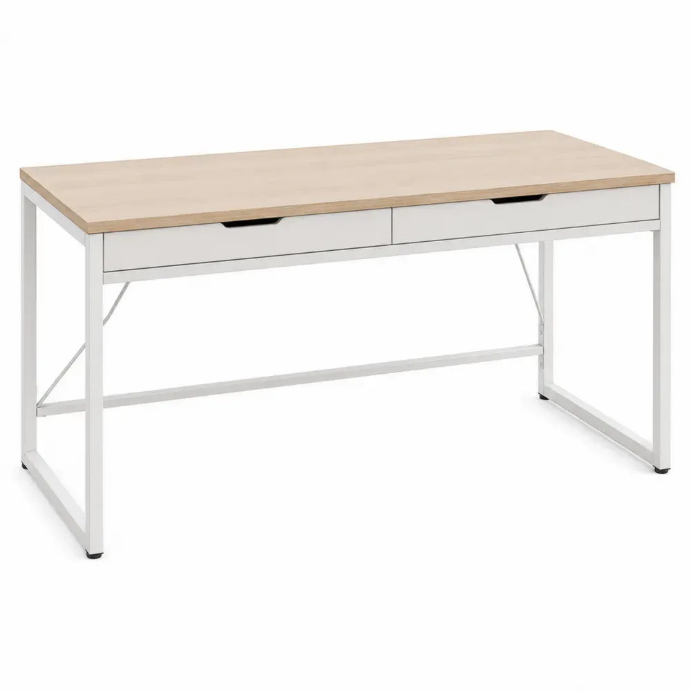 Schreibtisch mit 2 Schubladen MDF Weiß Metall 140x60x75 cm