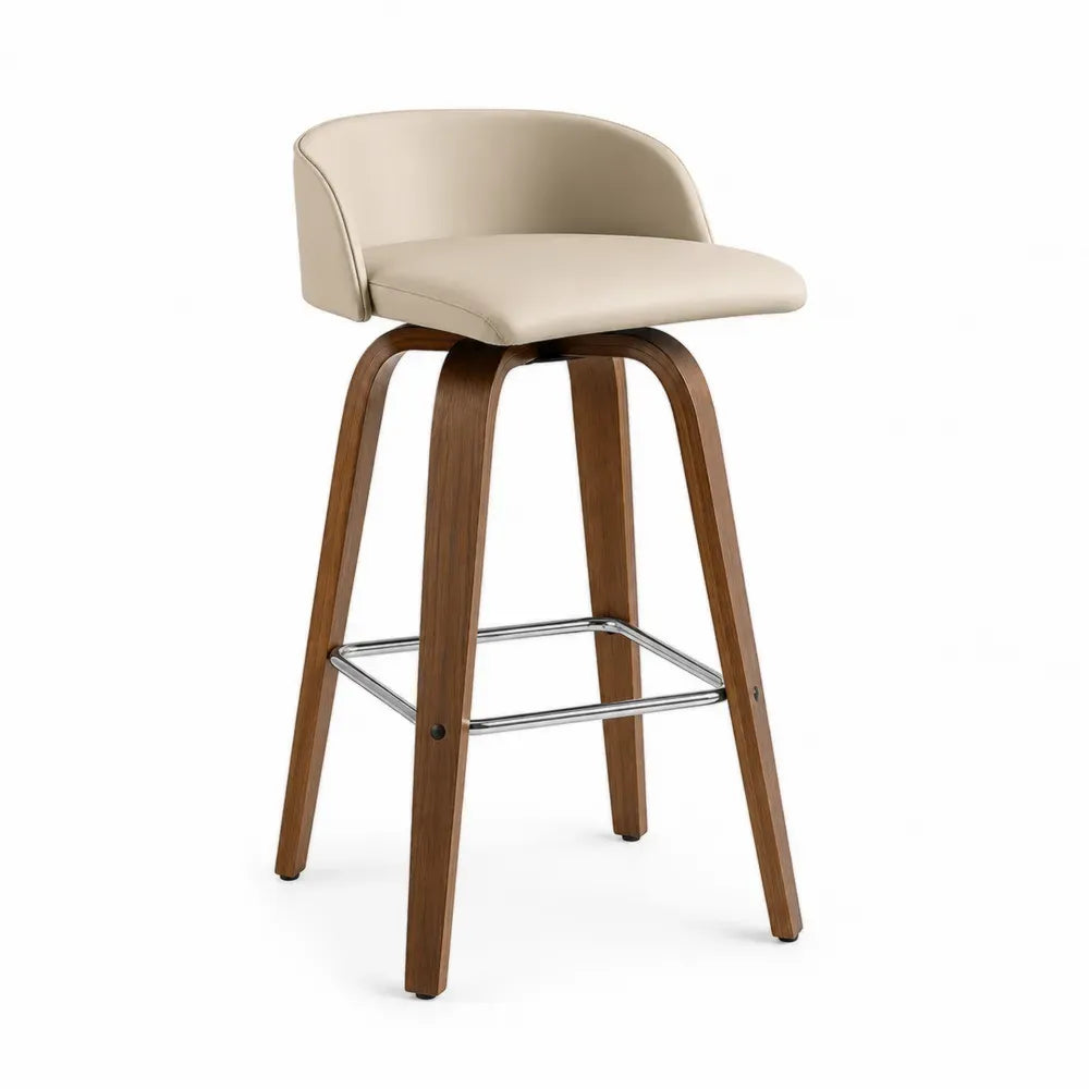 Barhocker Buchenholzrahmen PU-Leder Beige 105 cm