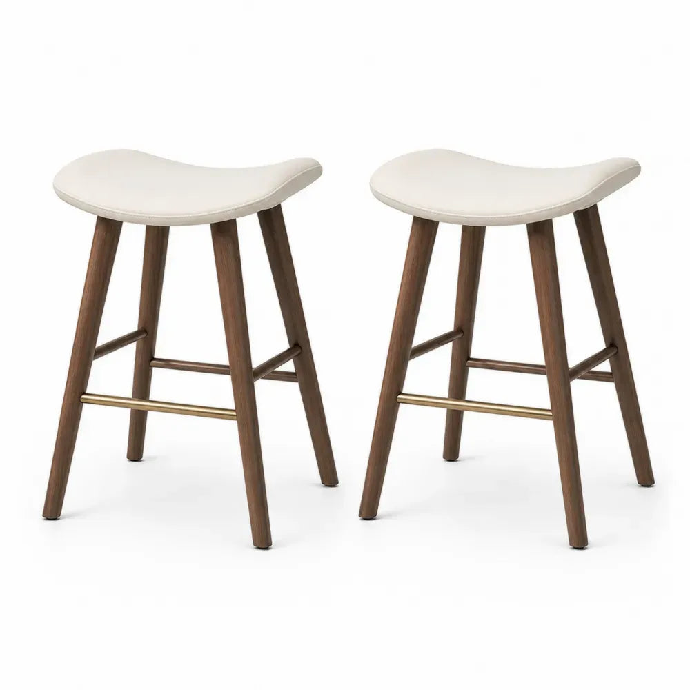 2er-Set Barhocker mit Kunstleder und Walnussholz