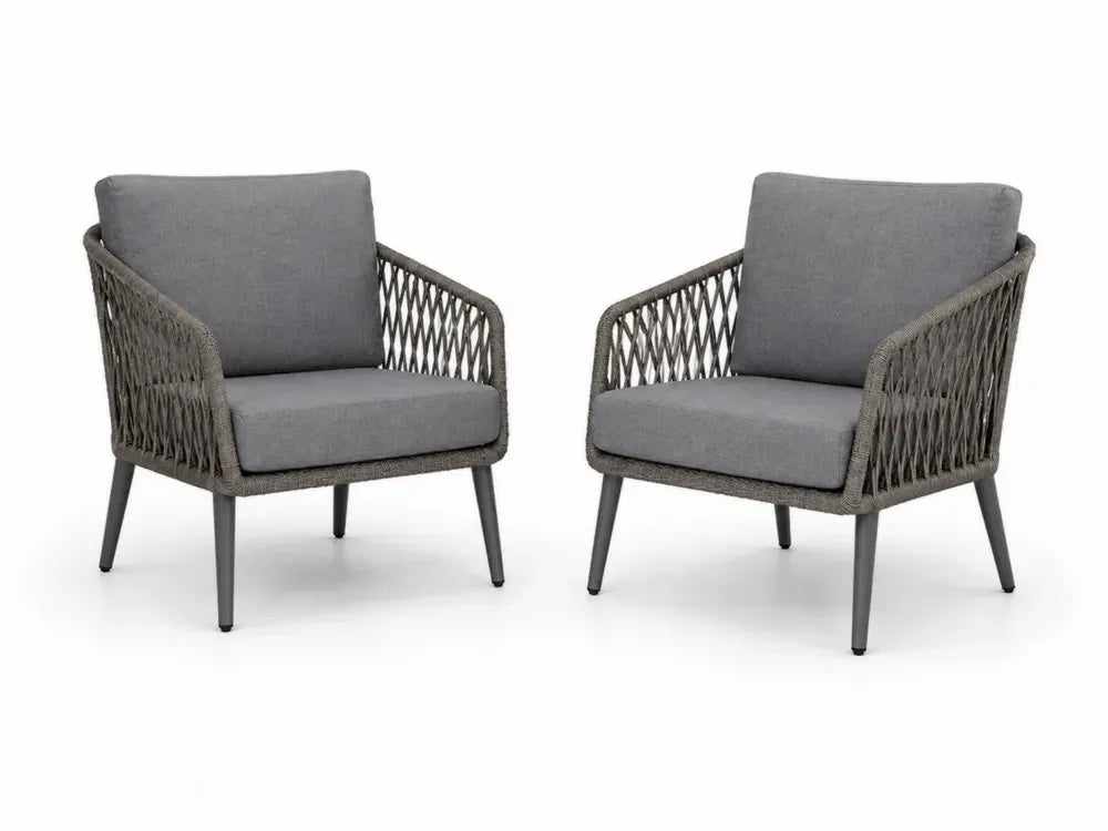 2er-Set Gartenstühle aus Aluminium und Polypropylengeflecht mit grauen Kissen