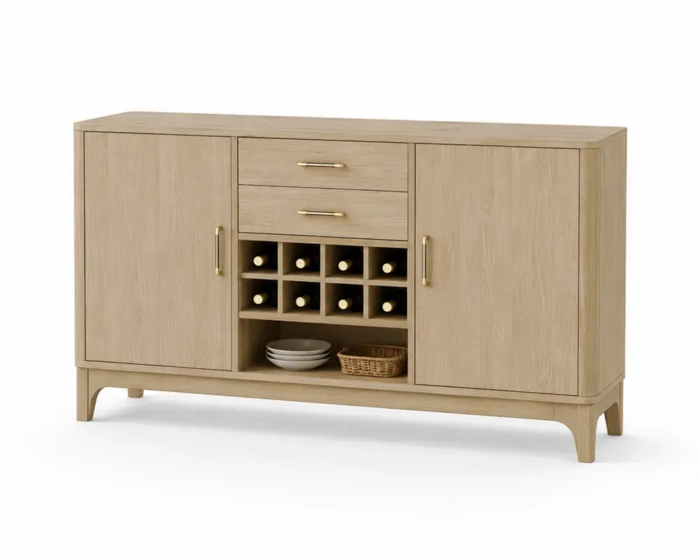 Sideboard mit Weinregal aus Eichenfurnier Hellbraun 150x40x85 cm