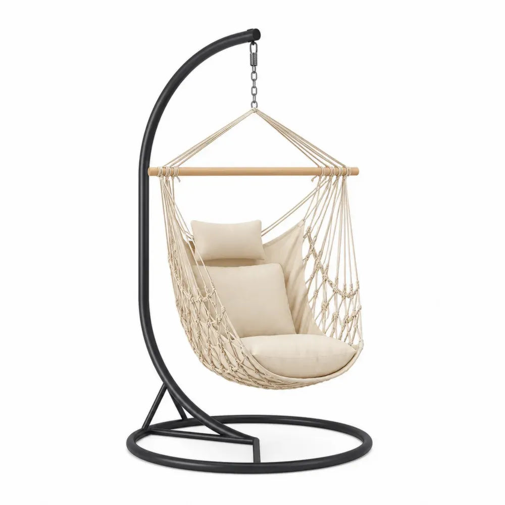 Hängesessel aus Baumwollseil mit Gestell 210cm Beige