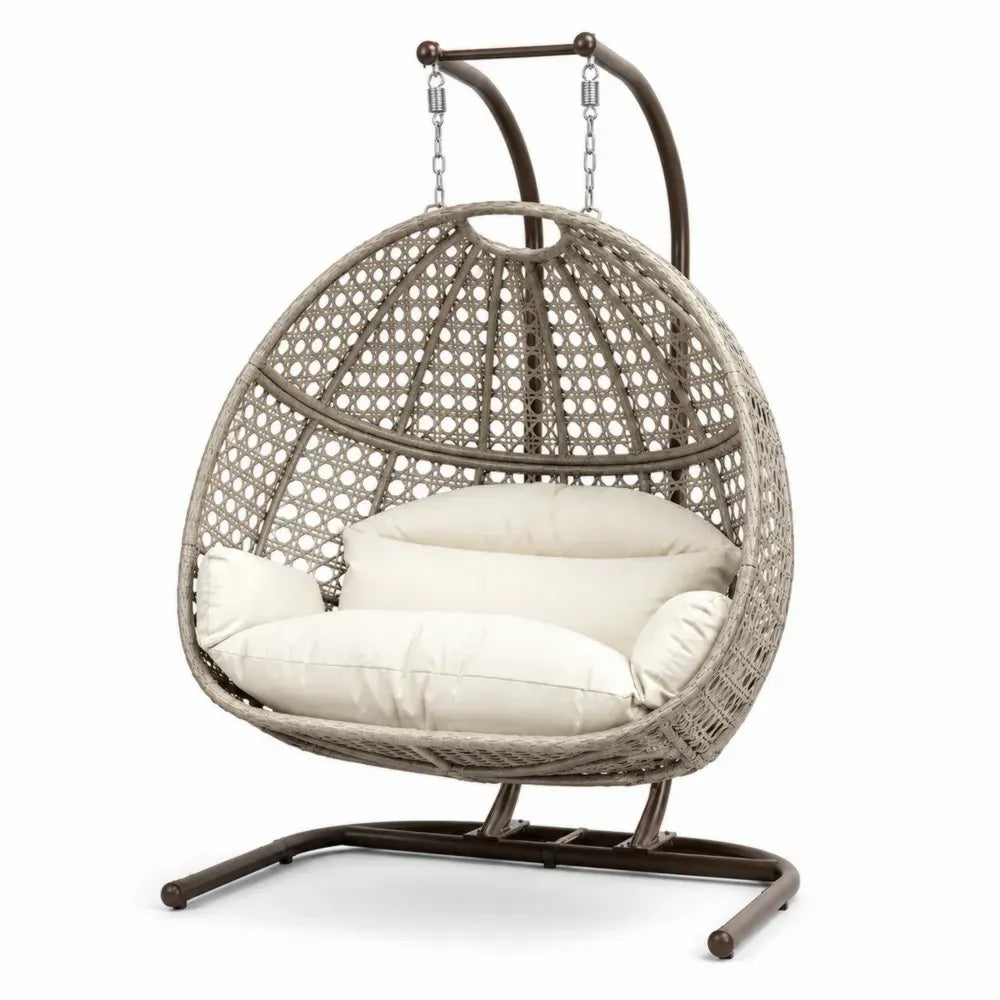 Hängesessel aus Polyrattan mit Stahlrahmen und Polyesterkissen Beige