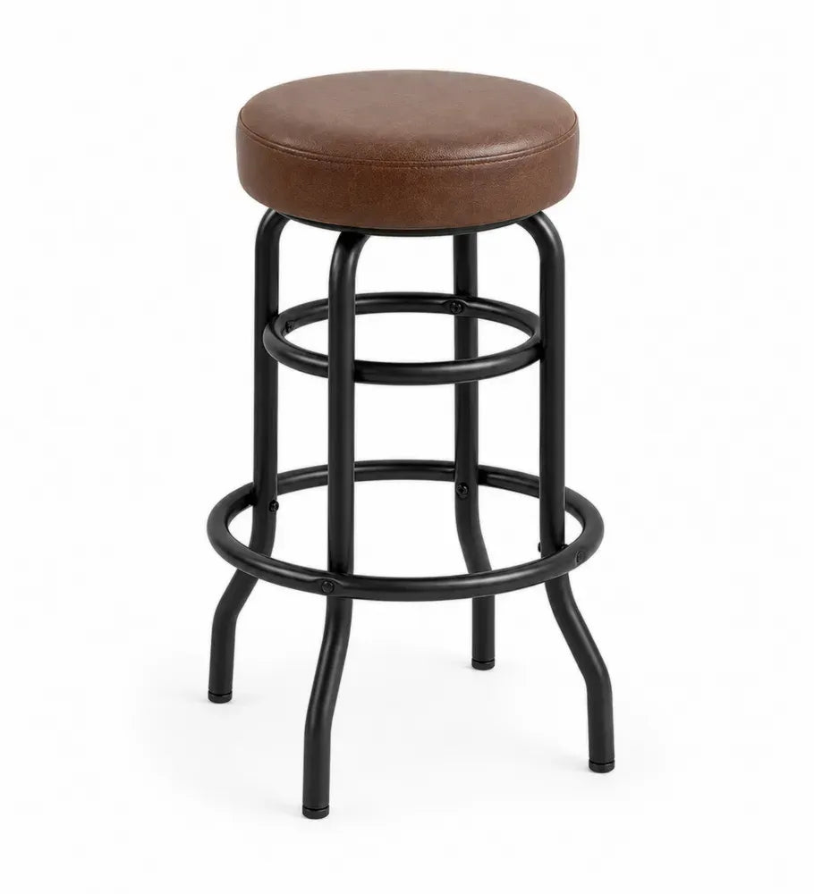 Barhocker aus Metall mit braunem PU-Leder
