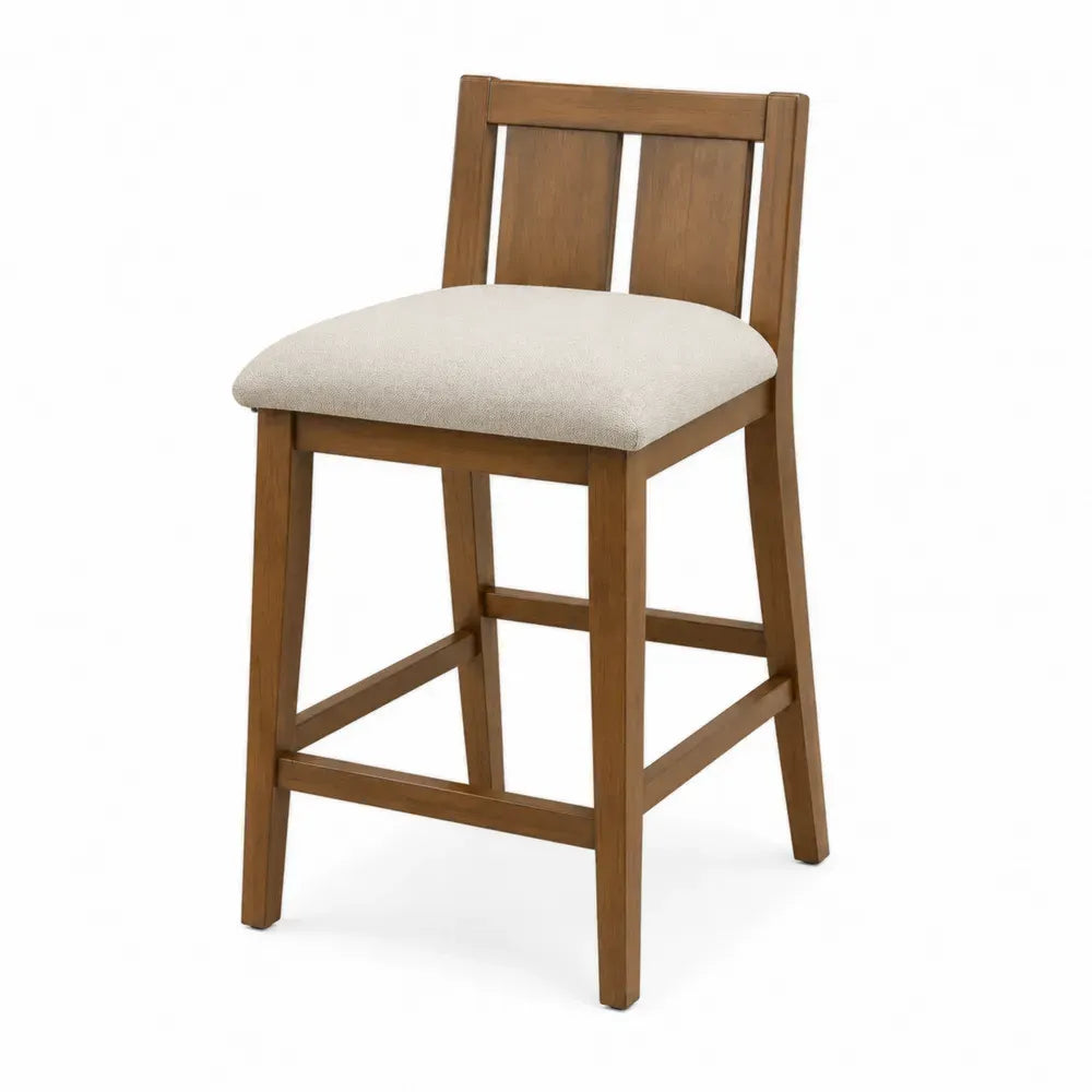 Barhocker aus Holz mit Polyesterbezug Braun/Beige