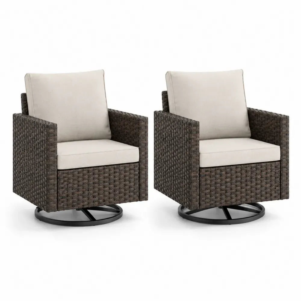 2er Set drehbare Gartenstühle aus Polyrattan mit Kissen