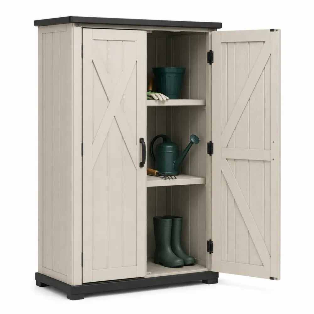 Outdoor-Gartenschrank Kunststoff mit Türen Beige 80x45x180cm
