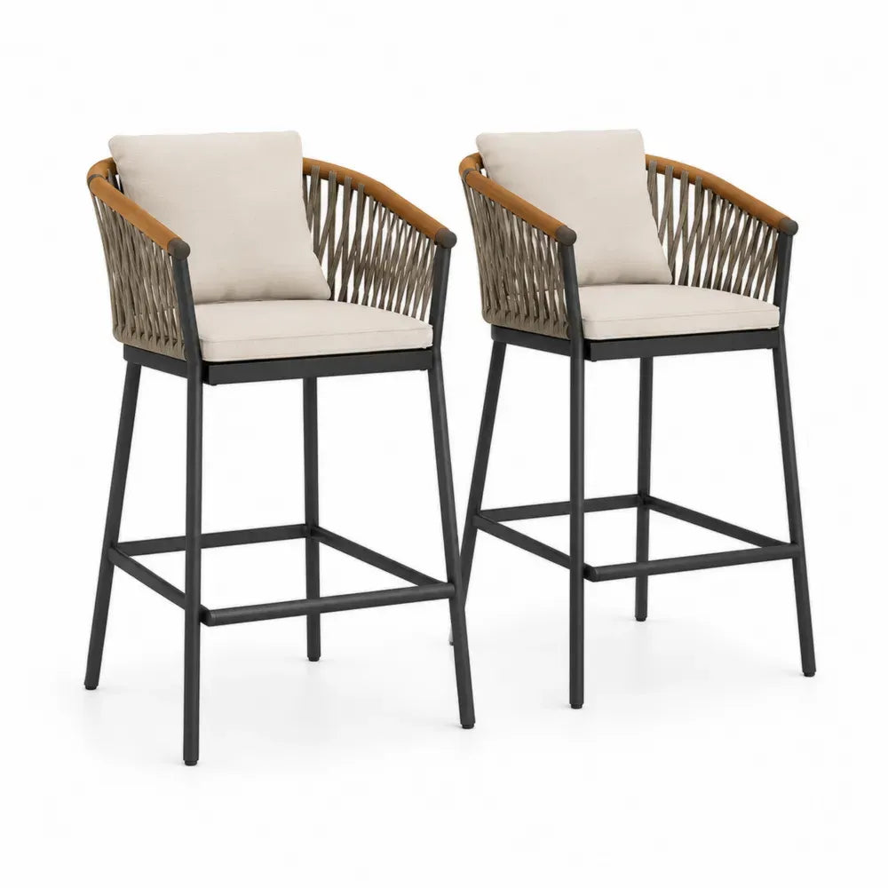 2er Set Barhocker mit Armlehnen, Aluminium, Seilgeflecht, Höhe 107 cm