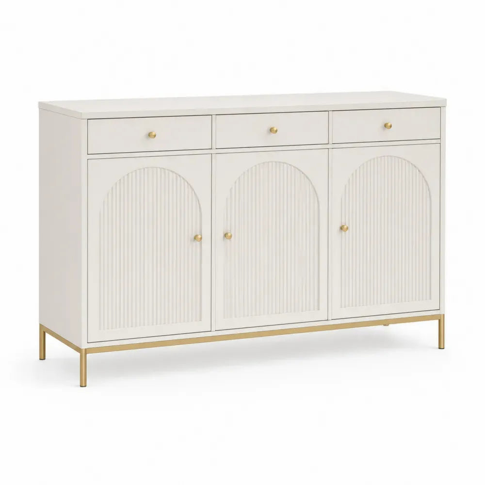 Sideboard Holz MDF Stahlfüße Weiß Gold 80x120x35cm