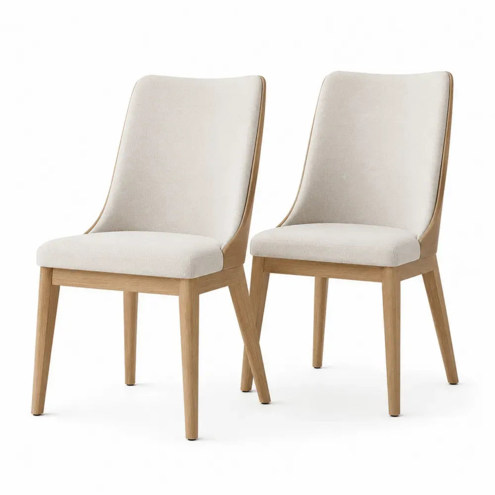 2er-Set Esszimmerstühle aus Eichenholz und Polyester in Beige