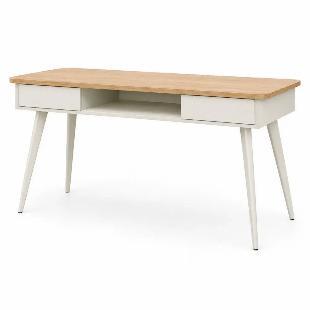 Schreibtisch Holz MDF mit Eichenfurnier und Schubladen Weiß 120x60x75cm