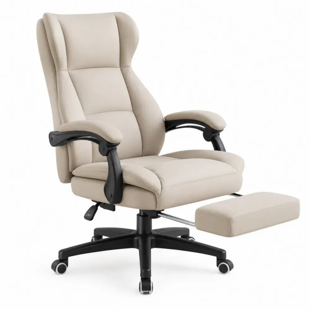 Bürostuhl Kunstleder Beige mit Fußstütze