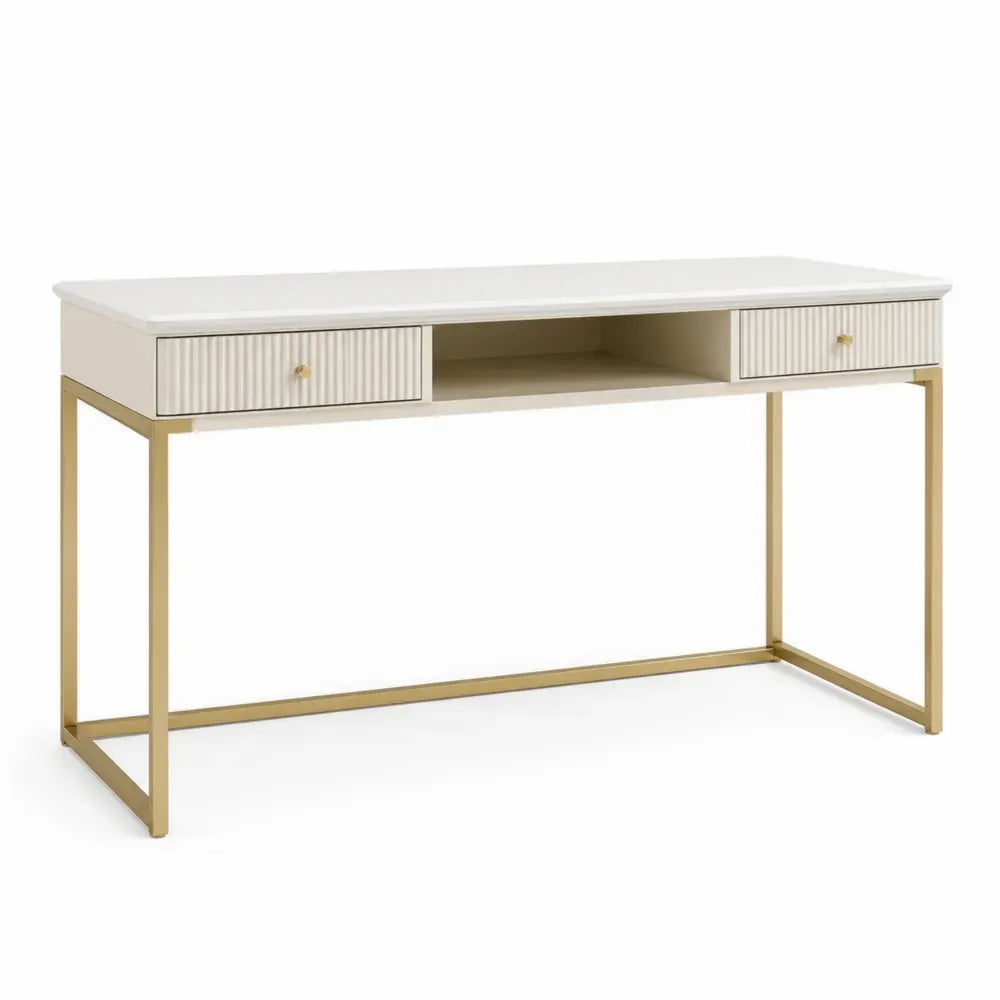Schreibtisch mit 2 Schubladen Weiß Metallgestell 120 cm