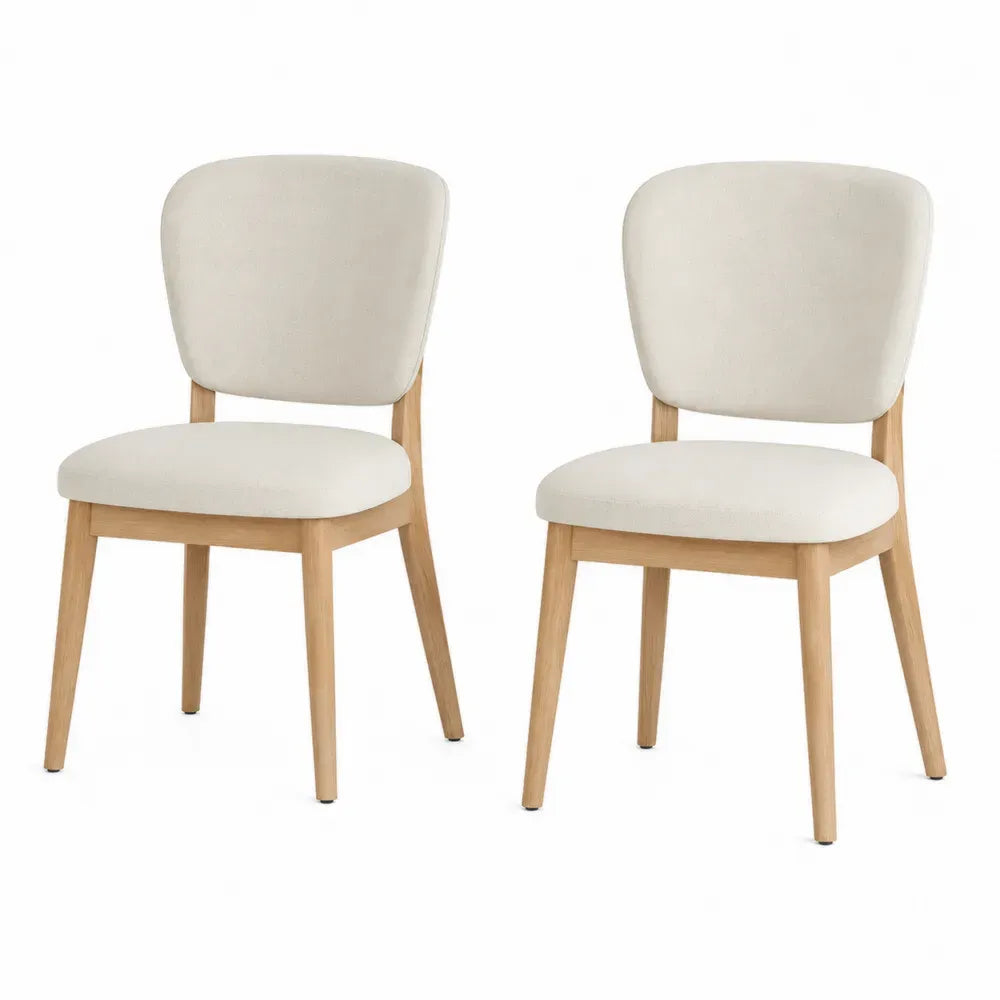 2er-Set Holzstühle mit Baumwollbezug Beige