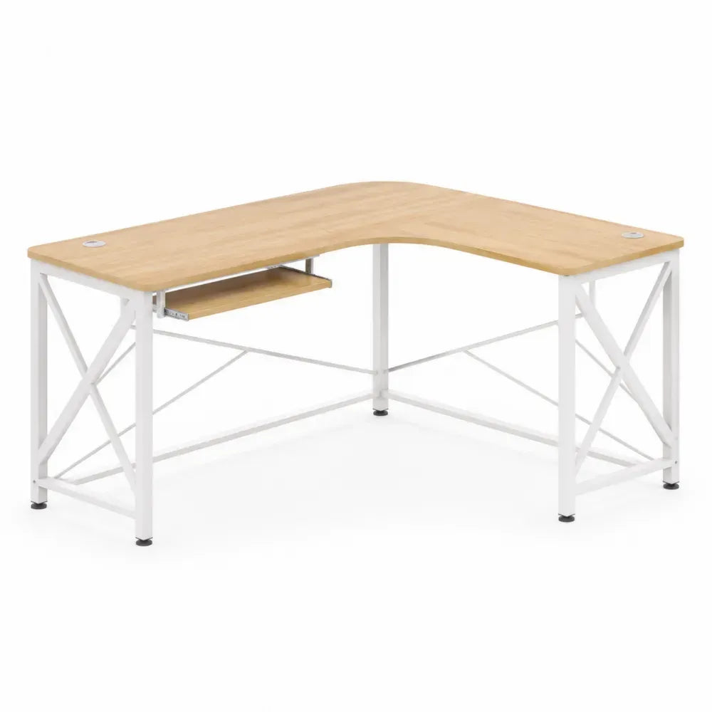 Eckschreibtisch MDF Holzoptik L-Form Stahlgestell 140x120x75 cm